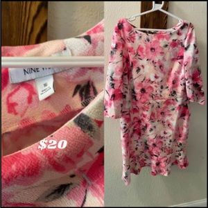 Floral dress, below the knee.